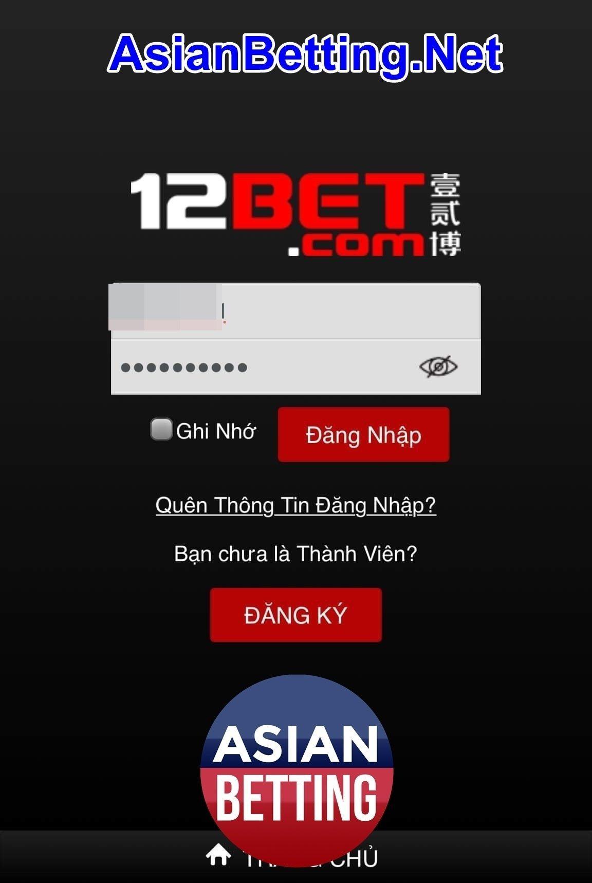 Khung đăng nhập cảu nhà cái 12Bet